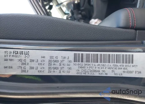 2017 Dodge Durango R/T Awd z USA, uszkodzony, nr VIN 1C4SDJCT6HC806444